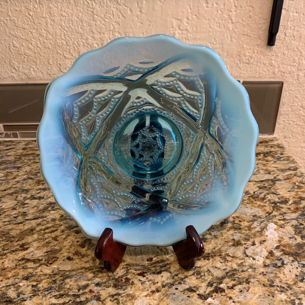 Vintage Decorative Blue Fenton Style Plate 8”